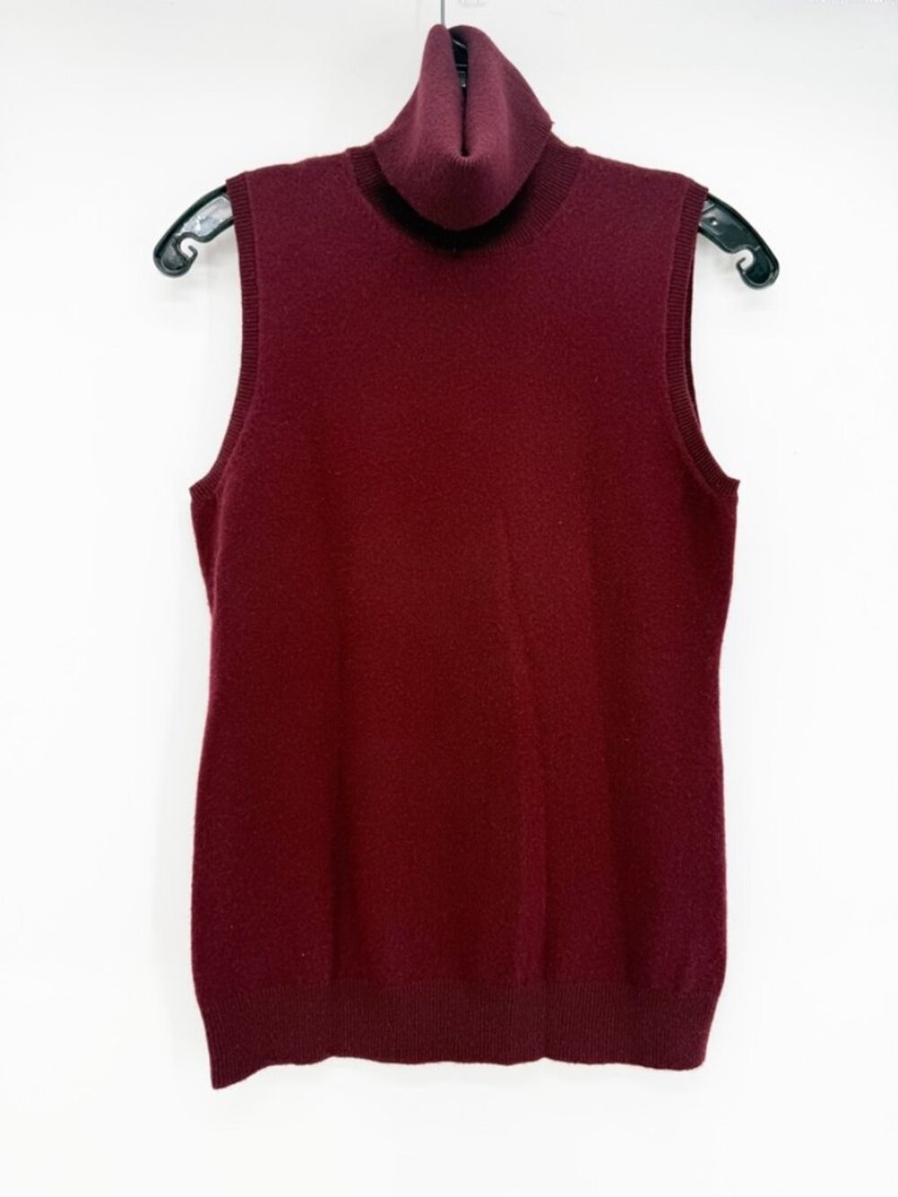 THEORY CASHMERE SLEEVELESS TURTLENECK KNIT SWEATER TOP OXBLOOD M